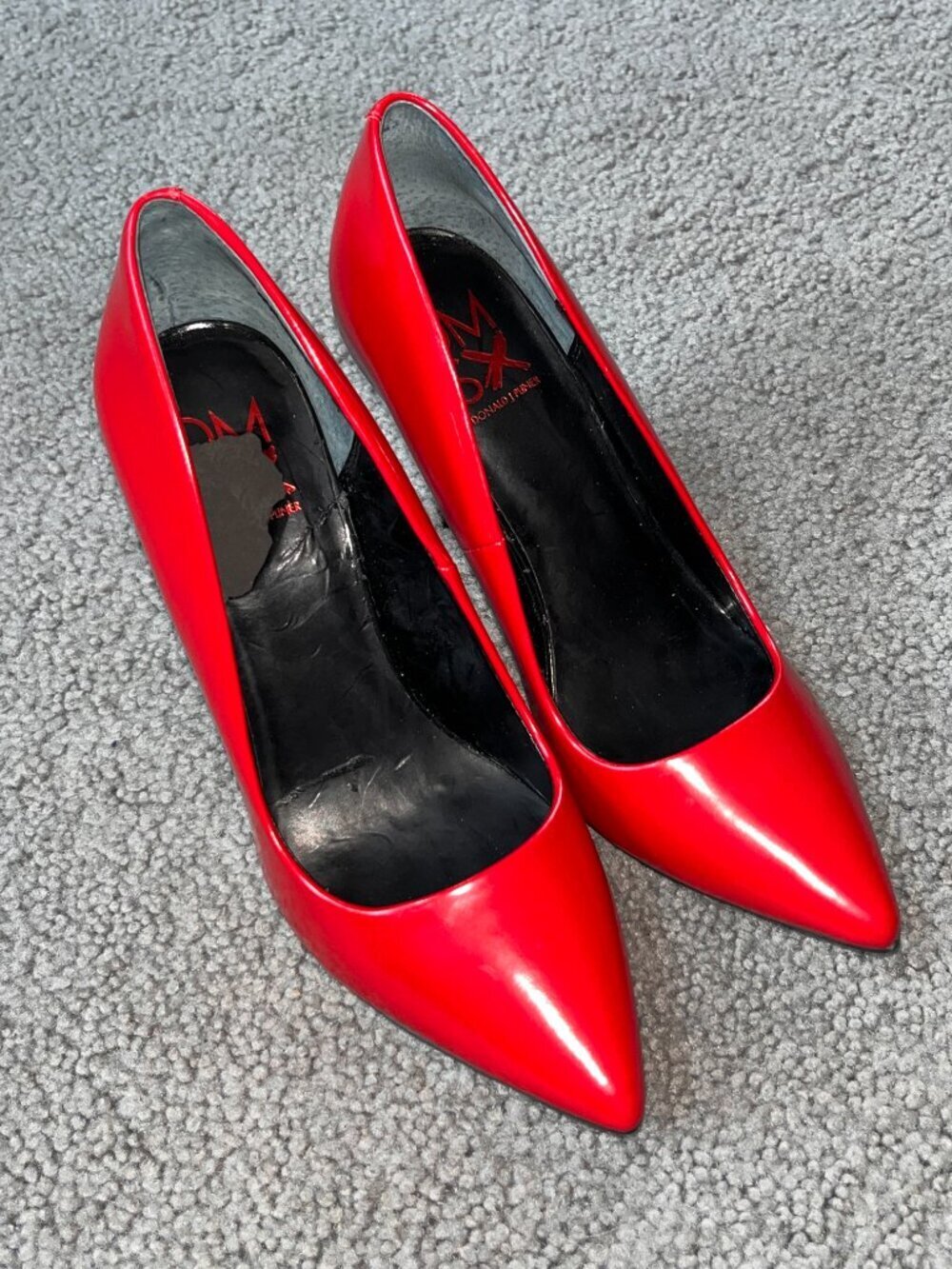 DMSX BY DONALD PILNER LIPSTICK RED SEXY STILETTO PUMPS 4.25" SPIKE PIN HEEL  7.5